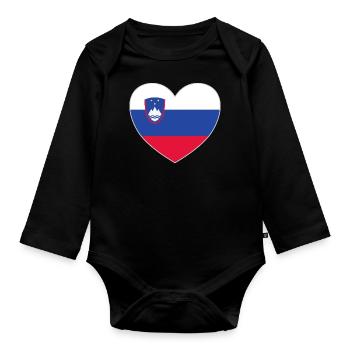 Slovenia Flag Heart - Organic Longsleeve Baby Bodysuit - black - Front