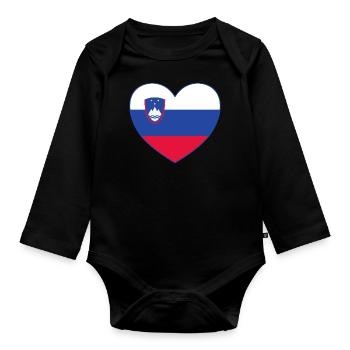 Slovenia Flag Heart - Organic Longsleeve Baby Bodysuit - black - Front