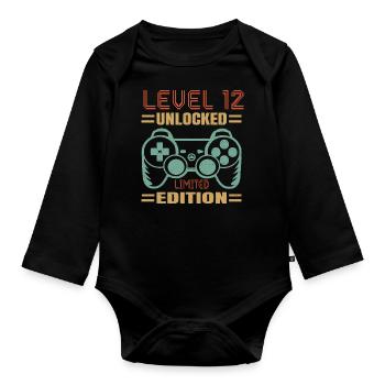 Birthday Level 12 unlocked - Organic Longsleeve Baby Bodysuit - black - Front