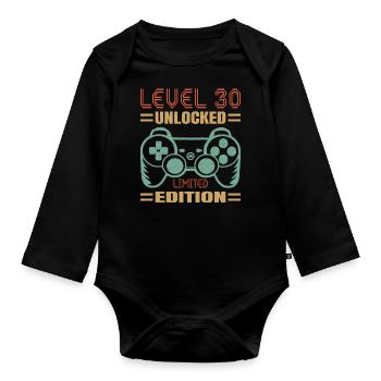 Birthday Level 30 Unlocked - Organic Longsleeve Baby Bodysuit - black - Front