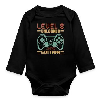 Geburtstag Level 8 freigeschaltet - Baby Bio-Langarm-Body - Schwarz - Vorne