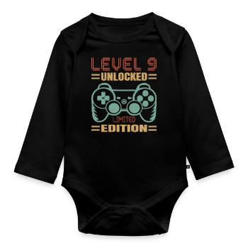 Birthday Level 9 Unlocked - Organic Longsleeve Baby Bodysuit - black - Front