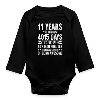 11 years 11th birthday gift - Organic Longsleeve Baby Bodysuit - black - Front