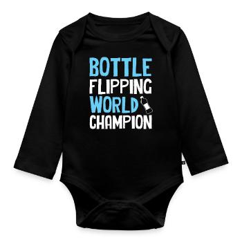 Bottle Flipping - Champion du Monde - Body Bébé bio manches longues - noir - Devant