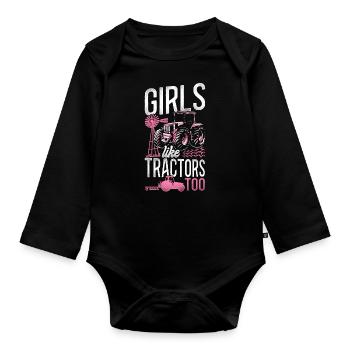 Farming Farmer Girl Tractor - Baby Bio-Langarm-Body - Schwarz - Vorne