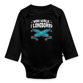 Du Gehst Ich Longboard Lustiges Longboarding - Baby Bio-Langarm-Body - Schwarz - Vorne