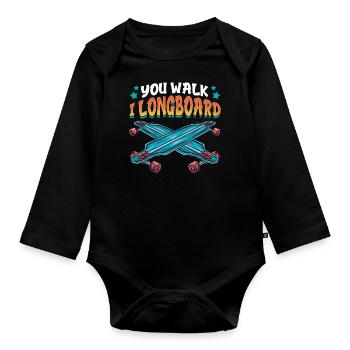 Du Gehst Ich Longboard Lustiges Longboarding - Baby Bio-Langarm-Body - Schwarz - Vorne