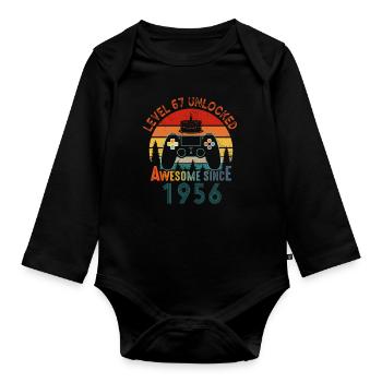 Level 67 Unlocked Awesome Since 1956 Funny Gamer - Organic Longsleeve Baby Bodysuit - black - Front
