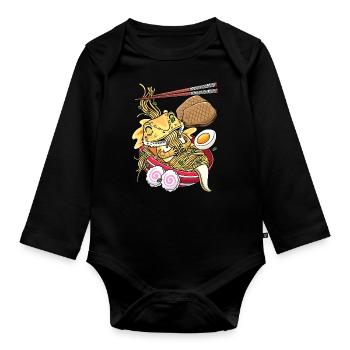 Kawaii Bärtiger Drache Ramen-nudeln Japanisches - Baby Bio-Langarm-Body - Schwarz - Vorne