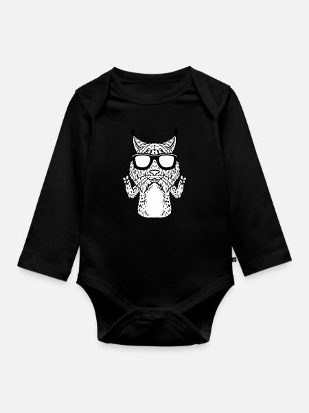 Luchse Luchs Katze Mit Sonnenbrille Lustig - Baby Bio-Langarm-Body - Schwarz