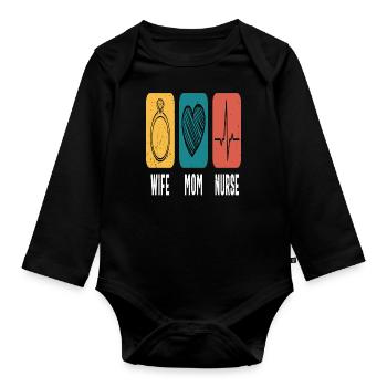 Épouse Maman Infirmière Autonomisation Citations - Body Bébé bio manches longues - noir - Devant