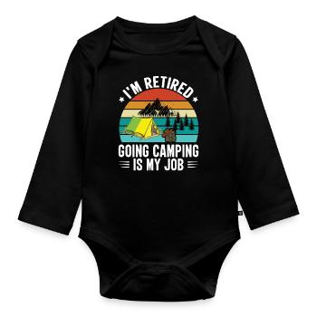 Camping Pensioner Hiking Outdoor Nature - Organic Longsleeve Baby Bodysuit - black - Front