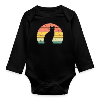 Niedliche Katze Retro Silhouette Katze Liebhaber & Besitzer Geschenk - Baby Bio-Langarm-Body - Schwarz - Vorne