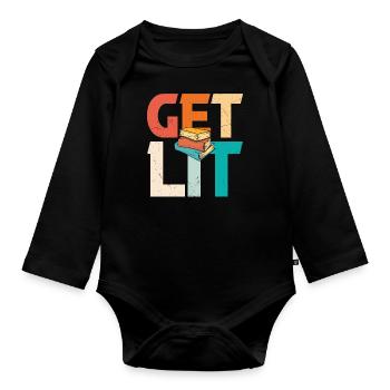 Get Lit Books Quotes - Organic Longsleeve Baby Bodysuit - black - Front
