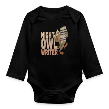 Night Owl Writer Writing Quotes - Organic Longsleeve Baby Bodysuit - black - Front