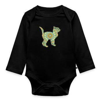 Mandala Katze Geometrie Muster - Baby Bio-Langarm-Body - Schwarz - Vorne