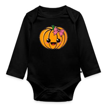 Mignonne Fille Citrouille Halloween Costume Enfants Bébé - Body Bébé bio manches longues - noir - Devant