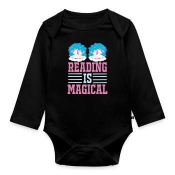 Unicorn Reading Is Magical - Organic Longsleeve Baby Bodysuit - black - Front
