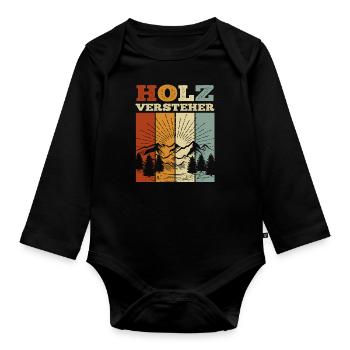 Holz Versteher Lustiges Förster - Baby Bio-Langarm-Body - Schwarz - Vorne