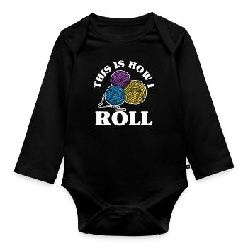 Stricken Wolle Garn - Baby Bio-Langarm-Body - Schwarz - Vorne