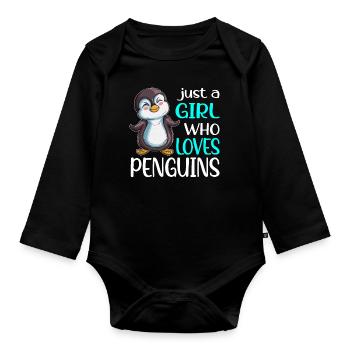Königspinguin Kaiserpinguin Mädchen liebt Pinguine - Baby Bio-Langarm-Body - Schwarz - Vorne