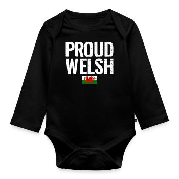 Proud Welsh Wales Walisische Flagge Waliser - Baby Bio-Langarm-Body - Schwarz - Vorne