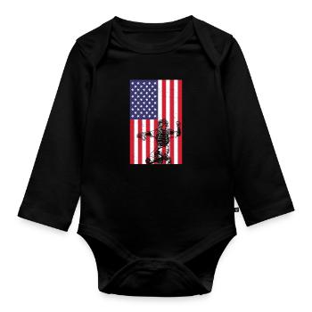 Amerikanische Flagge Baseball Catcher - Baby Bio-Langarm-Body - Schwarz - Vorne