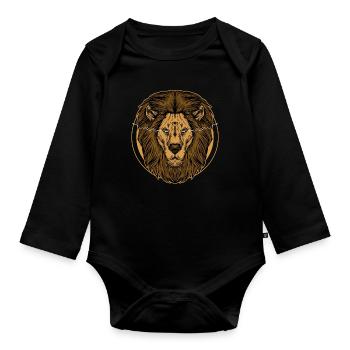 Lion Tshirt Enfants Lion’s Head Roi Animal Safari - Body Bébé bio manches longues - noir - Devant
