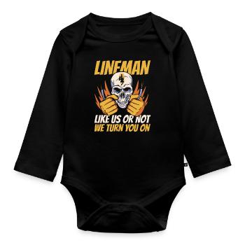 Lineman Elektrokabel Strommast Elektriker - Baby Bio-Langarm-Body - Schwarz - Vorne