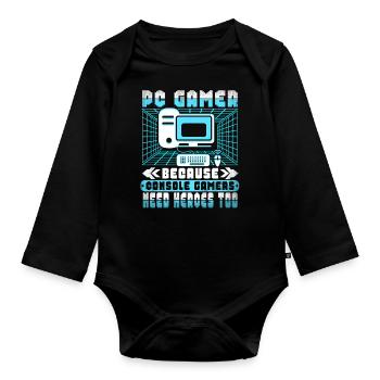 Pc Gamer Because Console Players Need Heroes - Organic Longsleeve Baby Bodysuit - black - Front