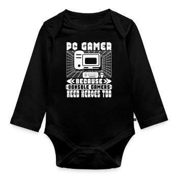 Pc Gamer Because Console Players Need Heroes - Organic Longsleeve Baby Bodysuit - black - Front