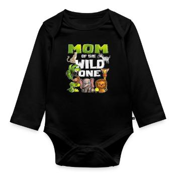 Animal motif Safari Mama of the one Wild Kids B-Day - Organic Longsleeve Baby Bodysuit - black - Front
