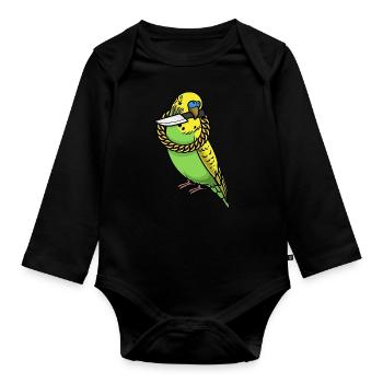 Perroquet Budgerigar Oiseau Avec Couteau - Body Bébé bio manches longues - noir - Devant