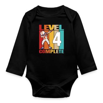 4th Football Birthday Level 4 Complete 4 Years Old - Baby Bio-Langarm-Body - Schwarz - Vorne