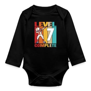 7th Football Birthday Level 7 Complete 7 Years Old - Baby Bio-Langarm-Body - Schwarz - Vorne