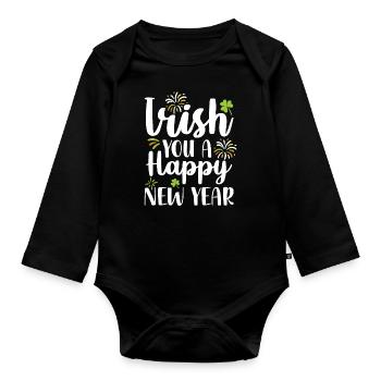 Irlandais Vous Une bonne année Green Cloverleaf - Body Bébé bio manches longues - noir - Devant