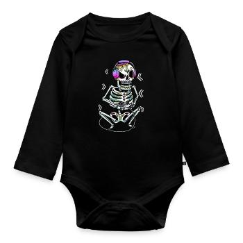 Gamer Costume Skeleton Halloween Dia De Los Muertos - Organic Longsleeve Baby Bodysuit - black - Front