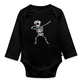 Dabbing Sugar Skull Skeleton Dia De Los Muertos - Organic Longsleeve Baby Bodysuit - black - Front