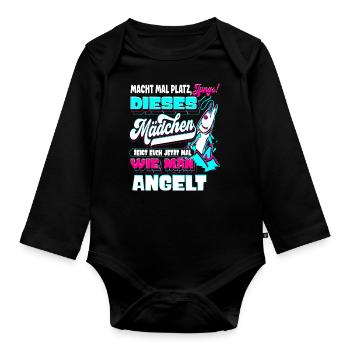 Mädchen Zeigt Jungs Wie Man Angelt Angeln - Baby Bio-Langarm-Body - Schwarz - Vorne