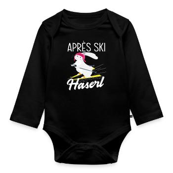 Après Ski Rabbit Girl Party Skiing - Organic Longsleeve Baby Bodysuit - black - Front