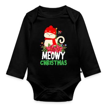 Weihnachtskatze Meowy Christmas Weihnachten - Baby Bio-Langarm-Body - Schwarz - Vorne