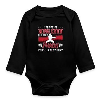 Je pratique les arts martiaux Wing Chun Fighter Kung Fu - Body Bébé bio manches longues - noir - Devant