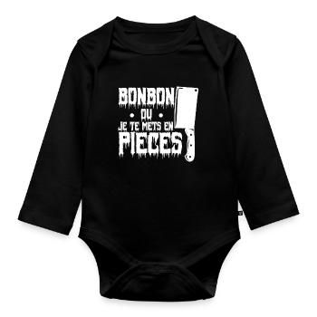 Halloween | un bonbon ou je te mets en piece - Body Bébé bio manches longues - noir - Devant