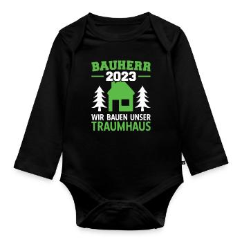 Wir Bauen Unser Traumhaus Bauleiter 2023 - Baby Bio-Langarm-Body - Schwarz - Vorne