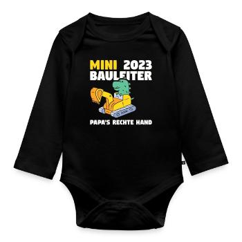 Bauherr 2023 Papa's Rechte Hand Bauleiter - Baby Bio-Langarm-Body - Schwarz - Vorne