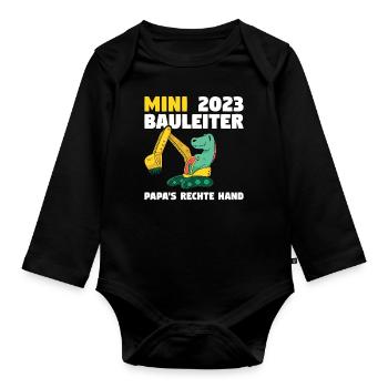 Bauherr 2023 Papa's Rechte Hand Bauleiter - Baby Bio-Langarm-Body - Schwarz - Vorne