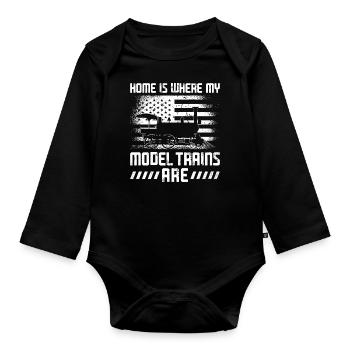 Steam Train Driver Trainspotting - Organic Longsleeve Baby Bodysuit - black - Front