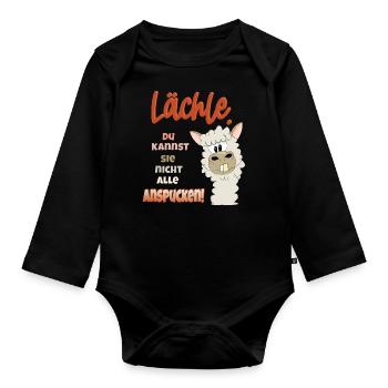 Alpaka Lächle du kannst sie nicht alle anspucken - Baby Bio-Langarm-Body - Schwarz - Vorne