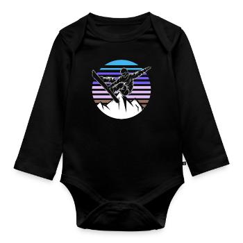 Retro Snowboard Snowboarder - Organic Longsleeve Baby Bodysuit - black - Front