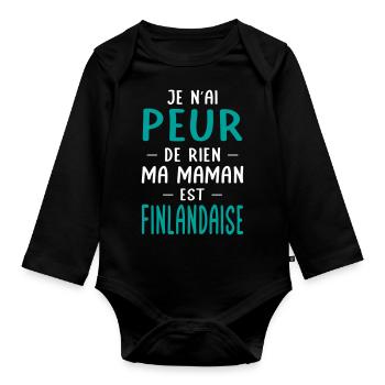 Je n'ai peur de rien ma maman est Finlandaise - Body Bébé bio manches longues - noir - Devant